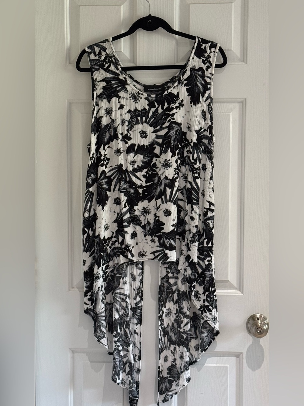 Ashley Stewart Black & White High-Low Floral Top